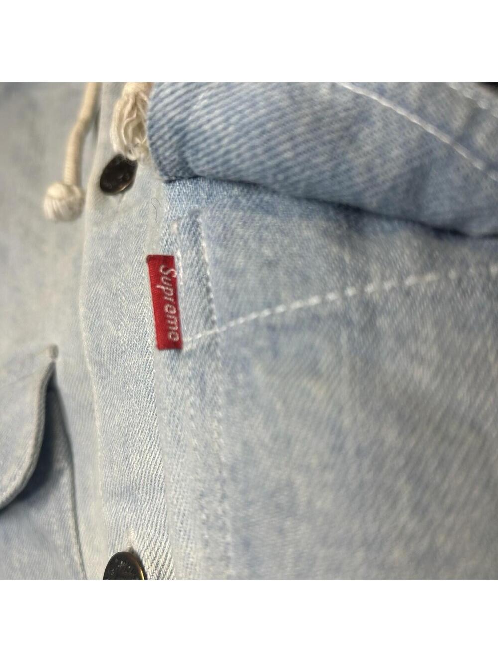 Supreme Hooded Denim Jacket Size L Eat The Rich - Picture 3 of 4